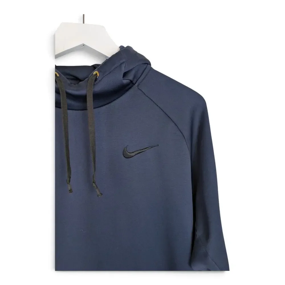 NIKE Therma-Fit Kanga Hoodie Navy Blue w/ Black Swoosh Drawstring Cowl Neck - XL